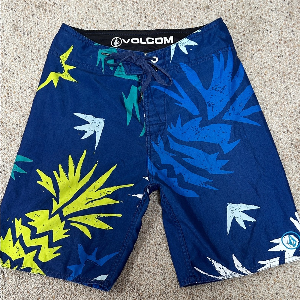 Volcom Navy and Lime Graphic Board Shorts